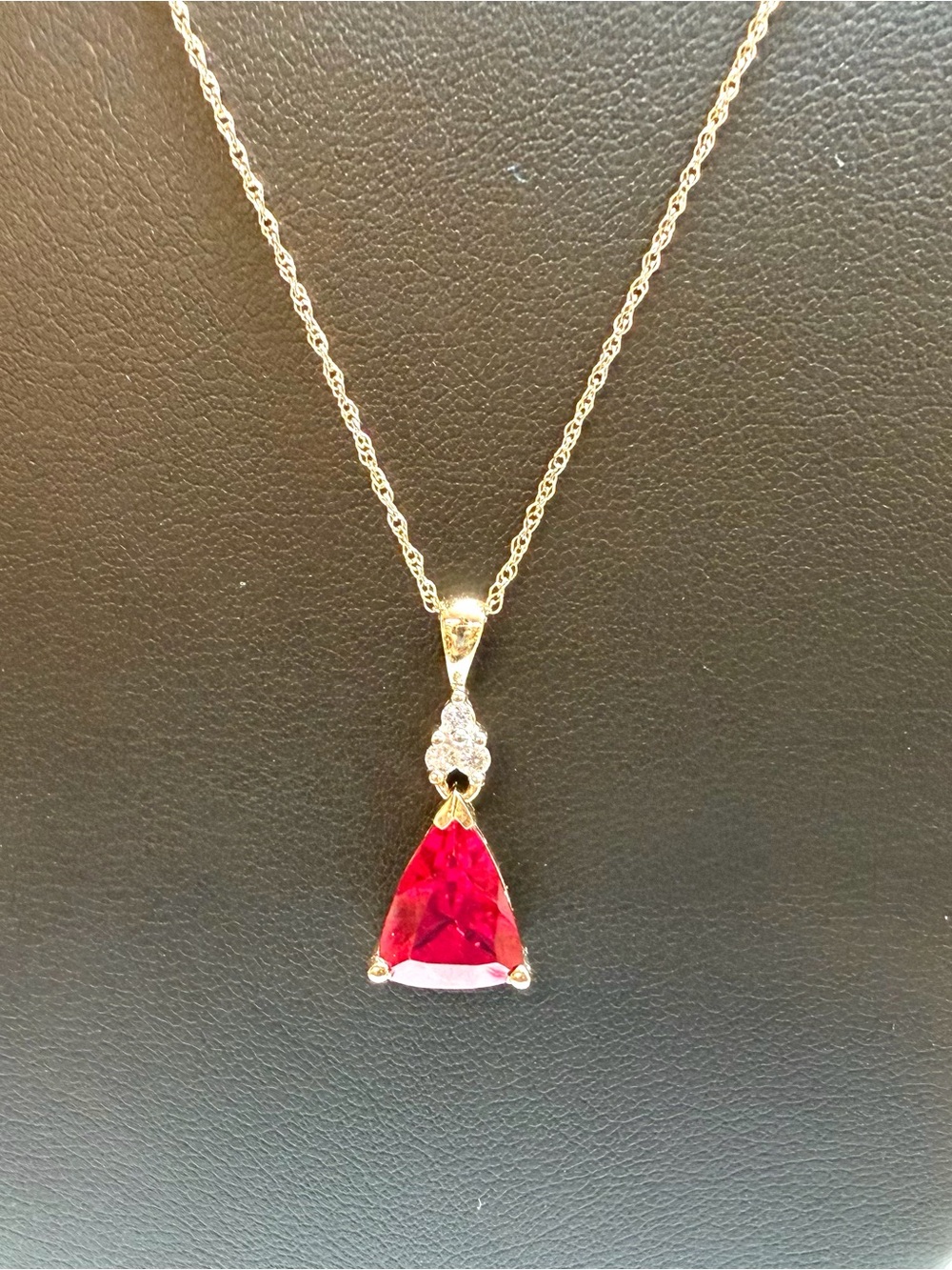 10k Yellow Gold 3.2ct Lab Ruby And .075ct Natural Diamond Pendant Necklace